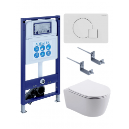 Комплект унитаз с инсталляцией, кнопкой и сиденьем SET AQUATEK ЕВРОПА New-066 4в1 безободковый
