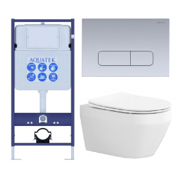 Комплект унитаз с инсталляцией, кнопкой и сиденьем микролифт Aquatek Лея SET AQUATEK ЛЕЯ cm-014 4в1 безободковый