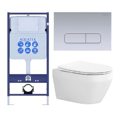 Комплект унитаз с инсталляцией, кнопкой и сиденьем микролифт Aquatek Лея SET AQUATEK ЛЕЯ cm-014 4в1 безободковый купить с доставкой. 100% Оригинал. Гарантия!