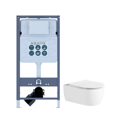 Комплект унитаз с инсталляцией и сиденьем микролифт Aquatek Set AQUATEK ЕВРОПА New-INSP01 безободковый купить с доставкой. 100% Оригинал. Гарантия!