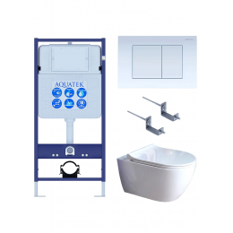 Комплект унитаз с инсталляцией, кнопкой и сиденьем микролифт SET AQUATEK ПОЛАРИС-01-009 4в1 безободковый