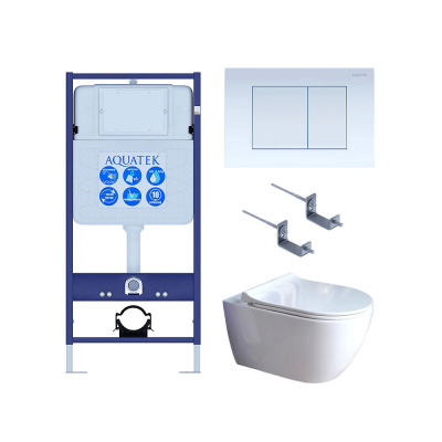Комплект унитаз с инсталляцией, кнопкой и сиденьем микролифт SET AQUATEK ПОЛАРИС-01-009 4в1 безободковый купить с доставкой. 100% Оригинал. Гарантия!