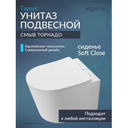 Унитаз подвесной с сиденьем микролифт Aquatek Таурус AQ1580T-00 безободковый Унитаз подвесной с сиденьем микролифт Aquatek Таурус AQ1580T-00 безободковый