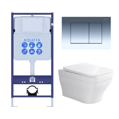 Комплект унитаз с инсталляцией, кнопкой и сиденьем микролифт Aquatek Амадео SET AQUATEK АМАДЕО-010 4в1 безободковый купить с доставкой. 100% Оригинал. Гарантия!