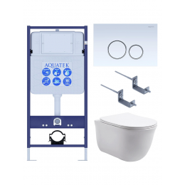 Комплект унитаз с инсталляцией, кнопкой и сиденьем микролифт Aquatek Классик SET AQUATEK КЛАССИК-015 4в1 безободковый