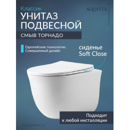 Унитаз подвесной с сиденьем микролифт Aquatek Классик AQ1112T-00 безободковый