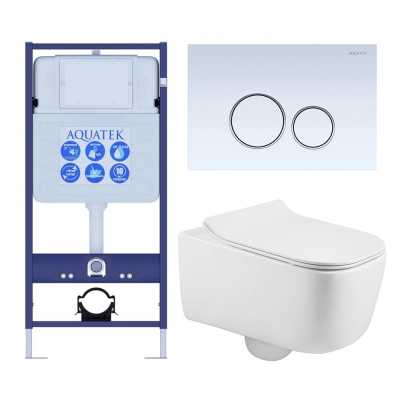 Комплект унитаз с инсталляцией, кнопкой и сиденьем микролифт Aquatek Лугано SET AQUATEK ЛУГАНО-015 4в1 безободковый купить с доставкой. 100% Оригинал. Гарантия!