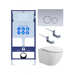 Комплект унитаз с инсталляцией, кнопкой и сиденьем SET AQUATEK ЕВРОПА T KDI19 безободковый