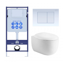 Комплект унитаз с инсталляцией, кнопкой и сиденьем микролифт Aquatek Альтаир SET AQUATEK АЛЬТАИР cm-009 4в1 безободковый