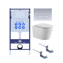 Комплект унитаз с инсталляцией, кнопкой и сиденьем микролифт Aquatek Вега SET AQUATEK ВЕГА-1905-014 безободковый