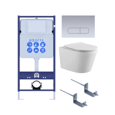 Комплект унитаз с инсталляцией, кнопкой и сиденьем микролифт Aquatek Вега SET AQUATEK ВЕГА-1905-014 безободковый купить с доставкой. 100% Оригинал. Гарантия!