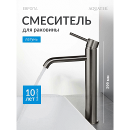 AQ1304BGM ЕВРОПА смеситель для раковины высокий 215, без донного клапана, оружейная сталь