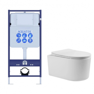 Комплект унитаз с инсталляцией и сиденьем микролифт Aquatek Мия SET AQUATEK МИЯ безободковый купить с доставкой. 100% Оригинал. Гарантия!