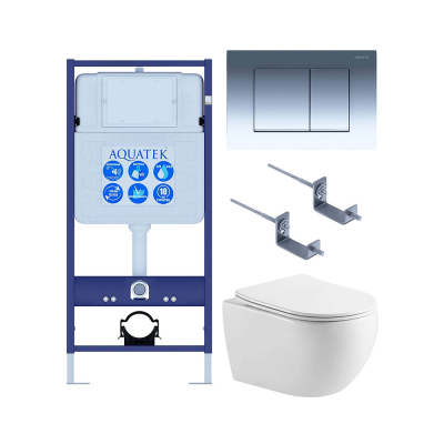 Комплект унитаз с инсталляцией, кнопкой и сиденьем SET AQUATEK ЕВРОПА-AQ1190-010 безободковый купить с доставкой. 100% Оригинал. Гарантия!