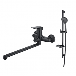 AQ1042MB ВЕГА смеситель для ванны с длинным изливом + AQ2011MB ВЕГА душевой гарнитур 3jet 73см