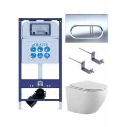 Комплект унитаз с инсталляцией, кнопкой и сиденьем SET AQUATEK ЕВРОПА-043 4в1 безободковый