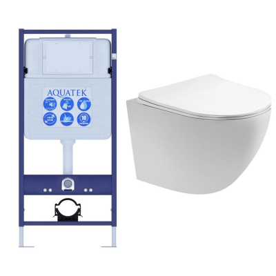 Комплект унитаз с инсталляцией и сиденьем микролифт Aquatek Европа SET AQUATEK ЕВРОПА cm T безободковый купить с доставкой. 100% Оригинал. Гарантия!