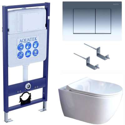 Комплект унитаз с инсталляцией, кнопкой и сиденьем микролифт Aquatek Поларис SET AQUATEK ПОЛАРИС-01-010 4в1 купить с доставкой. 100% Оригинал. Гарантия!