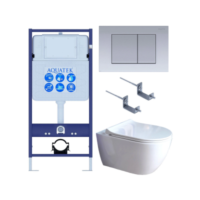 Комплект унитаз с инсталляцией, кнопкой и сиденьем микролифт SET AQUATEK ПОЛАРИС-01-011 4в1 безободковый купить с доставкой. 100% Оригинал. Гарантия!