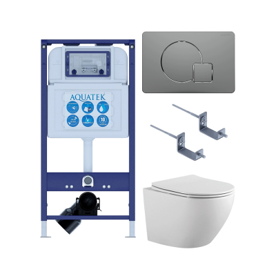 Комплект унитаз с инсталляцией, кнопкой и сиденьем SET AQUATEK ЕВРОПА-070 4в1 безободковый купить с доставкой. 100% Оригинал. Гарантия!