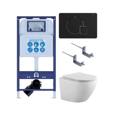Комплект унитаз с инсталляцией, кнопкой и сиденьем SET AQUATEK ЕВРОПА-069 4в1 безободковый купить с доставкой. 100% Оригинал. Гарантия!