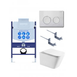 Комплект унитаз с инсталляцией, кнопкой и сиденьем микролифт SET AQUATEK ЛИБРА T-TDI002 безободковый