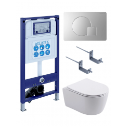 Комплект унитаз с инсталляцией, кнопкой и сиденьем SET AQUATEK ЕВРОПА New-068 4в1 безободковый