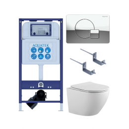 Комплект унитаз с инсталляцией, кнопкой и сиденьем SET AQUATEK ЕВРОПА-067 4в1 безободковый