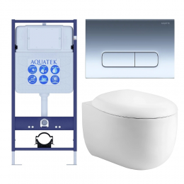 Комплект унитаз с инсталляцией, кнопкой и сиденьем микролифт Aquatek Альтаир SET AQUATEK АЛЬТАИР cm-016 4в1 безободковый