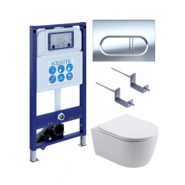 Комплект унитаз с инсталляцией, кнопкой и сиденьем SET AQUATEK ЕВРОПА New-043 4в1 безободковый