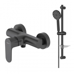 AQ1260MB ОБЕРОН смеситель для душа, матовый черный + AQ2014MB ОБЕРОН душевой гарнитур 3jet 60 см, матовый черный