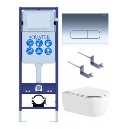 Комплект унитаз с инсталляцией и сиденьем микролифт Set AQUATEK ЕВРОПА New-016 4в1 безободковый