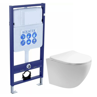 Комплект унитаз с инсталляцией и сиденьем микролифт Aquatek Европа SET AQUATEK ЕВРОПА cm безободковый купить с доставкой. 100% Оригинал. Гарантия!