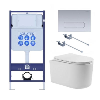 Комплект унитаз с инсталляцией, кнопкой и сиденьем микролифт Aquatek Мия SET AQUATEK МИЯ-014 4в1 безободковый купить с доставкой. 100% Оригинал. Гарантия!