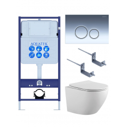 Комплект унитаз с инсталляцией и сиденьем микролифт SET AQUATEK ЕВРОПА-018 4в1 безободковый