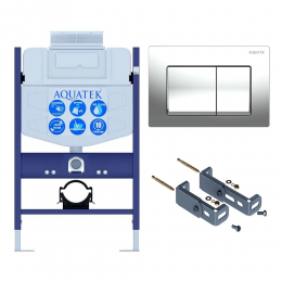 Инсталляция для подвесного унитаза с верхней кнопкой смыва Aquatek INS-0000018, кнопка смыва хром + крепеж