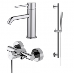 AQ1310CR ЕВРОПА смеситель для раковины 89, без донного клапана + AQ1360CR ЕВРОПА смеситель для душа + AQ2012CR ЕВРОПА душевой гарнитур 1jet 65 см