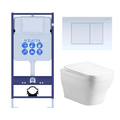 Комплект унитаз с инсталляцией, кнопкой и сиденьем микролифт Aquatek Амадео SET AQUATEK АМАДЕО cm-009 4в1 безободковый купить с доставкой. 100% Оригинал. Гарантия!