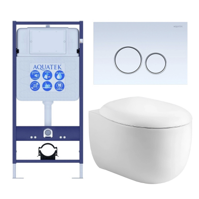 Комплект унитаз с инсталляцией, кнопкой и сиденьем микролифт Aquatek Альтаир SET AQUATEK АЛЬТАИР cm-015 4в1 безободковый купить с доставкой. 100% Оригинал. Гарантия!