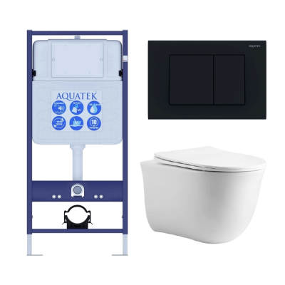 Комплект унитаз с инсталляцией, кнопкой и сиденьем микролифт Aquatek Классик SET AQUATEK КЛАССИК cm-012 4в1 безободковый купить с доставкой. 100% Оригинал. Гарантия!