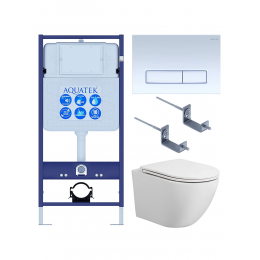 Комплект унитаз с инсталляцией, кнопкой и сиденьем SET AQUATEK ЕВРОПА T KDI21 безободковый