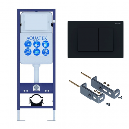 Инсталляция для подвесного унитаза Aquatek Standart 37 INS-0000017, кнопка смыва черная + крепеж