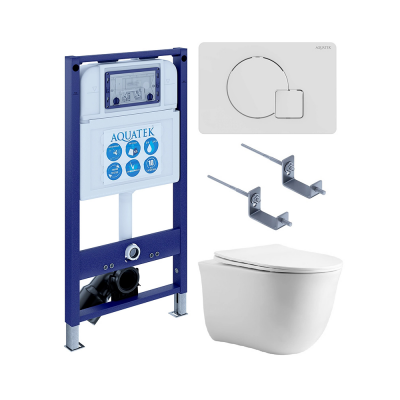 Комплект унитаз с инсталляцией, кнопкой и сиденьем SET AQUATEK КЛАССИК cm-066 4в1 безободковый купить с доставкой. 100% Оригинал. Гарантия!