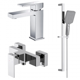 AQ1610CR ЛИБРА смеситель для раковины 114, без донного клапана + AQ1660CR ЛИБРА смеситель для душа + AQ2019CR ЛИБРА душевой гарнитур 3jet 68 см