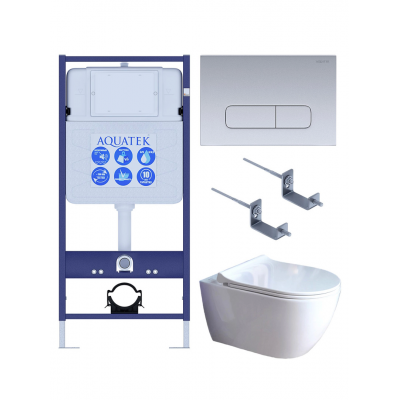 Комплект унитаз с инсталляцией, кнопкой и сиденьем микролифт Aquatek Поларис SET AQUATEK ПОЛАРИС-01-014 4в1 безободковый купить с доставкой. 100% Оригинал. Гарантия!