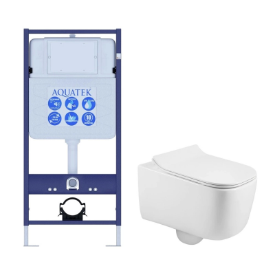 Комплект унитаз с инсталляцией и сиденьем микролифт Aquatek Лугано SET AQUATEK ЛУГАНО безободковый купить с доставкой. 100% Оригинал. Гарантия!