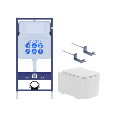 Комплект унитаз с инсталляцией и сиденьем SET AQUATEK КВАДРО T-KKI безободковый купить с доставкой. 100% Оригинал. Гарантия!