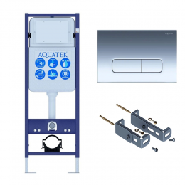 Инсталляция для подвесного унитаза Aquatek Standart 37 INS-0000017, кнопка смыва хром + крепеж