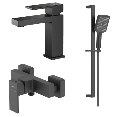 AQ1631MB ЛИБРА Комплект 3 в 1: Смеситель для раковины + смес. для душа + душевой гарнитур 3jet 68 см, матовый черный купить с доставкой. 100% Оригинал. Гарантия!