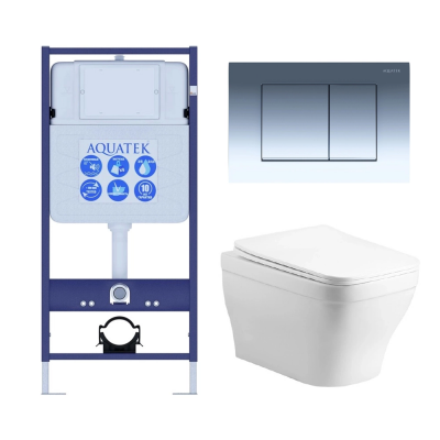 Комплект унитаз с инсталляцией, кнопкой и сиденьем микролифт Aquatek Амадео SET AQUATEK АМАДЕО cm-010 4в1 безободковый купить с доставкой. 100% Оригинал. Гарантия!